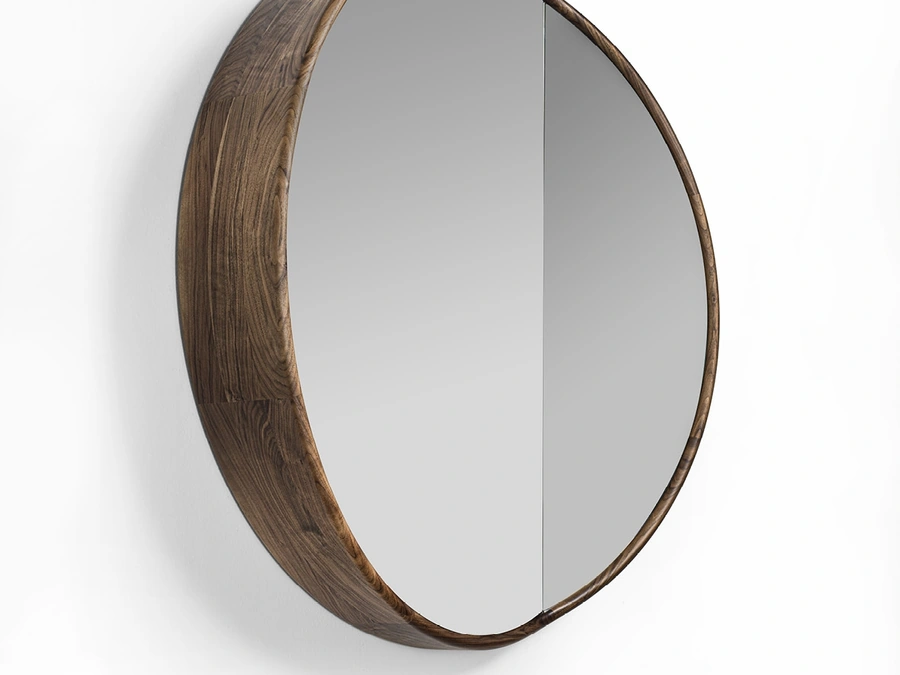 Cut 115 Mirror with Canaletto Walnut Solid Wood Frame by Porada