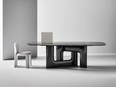 Liaison designer table with a marble top and polyurethane base by Bonaldo