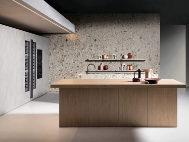 Design kitchen with Antis Project 5 island in Wood caneté plus Brown by Euromobil