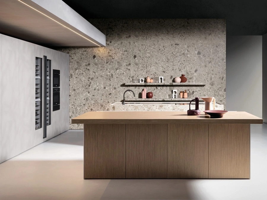 Design kitchen with Antis Project 5 island in Wood caneté plus Brown by Euromobil