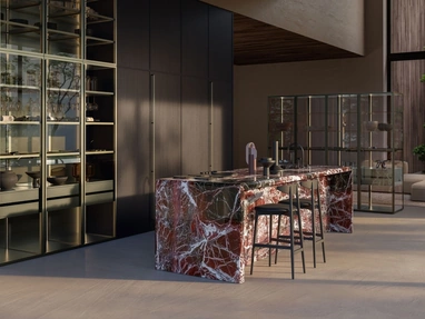 Margo Project 1 Kitchen Design in shot-blasted cast iron oak and marble by Euromobil