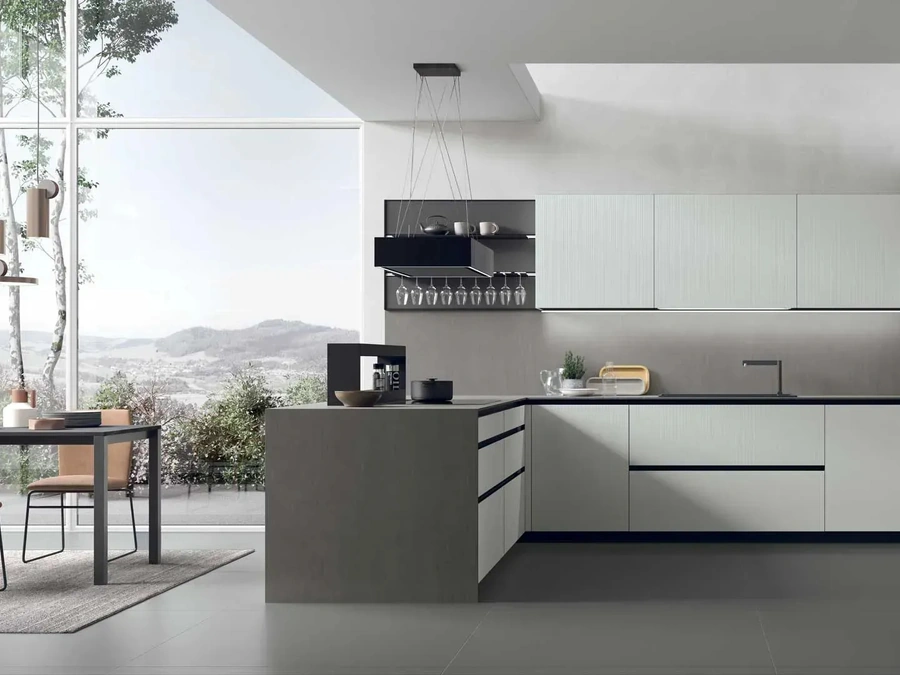 Modern Kitchen with Aliant 06 Peninsula by Stosa