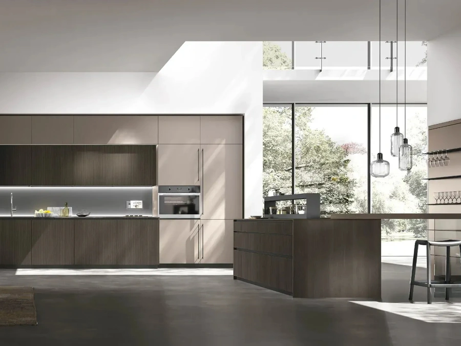 Modern Kitchen with Metropolis 03 Island in Oak and Pet by Stosa