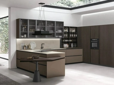 Modern Kitchen with Metropolis 10 Peninsula in Pet Coffee and Conero Oak by Stosa