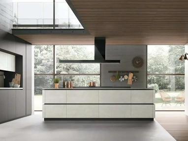 Modern Kitchen in PET with Metropolis 11 Island by Stosa in Cemento Metropolis
