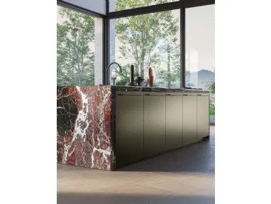 Antis Project 1 Kitchen Design in metallic bronze lacquer and polished Rosso Lepanto marble by Euromobil.