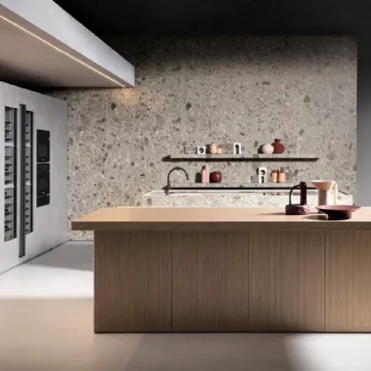 Design kitchen with Antis Project 5 island in Wood caneté plus Brown by Euromobil