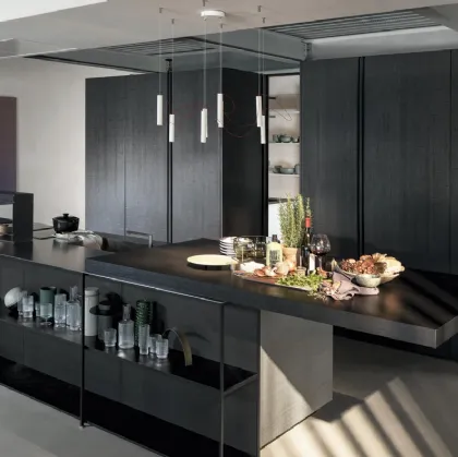 Design kitchen with Antis Project 6 island in Wood Black by Euromobil