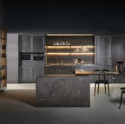 Design kitchen with Filò Project 1 island in Oxidized Fusion lacquer by Euromobil
