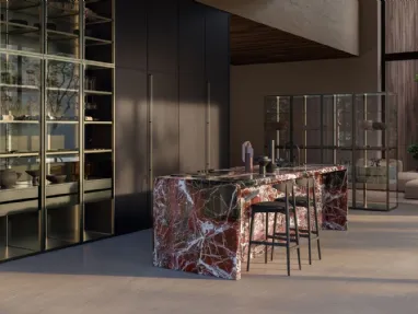 Margo Project 1 Kitchen Design in shot-blasted cast iron oak and marble by Euromobil