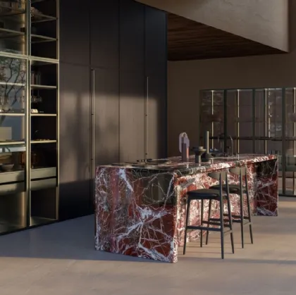 Margo Project 1 Kitchen Design in shot-blasted cast iron oak and marble by Euromobil