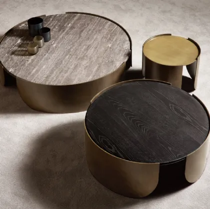 Round coffee table Atenae with top in wood, marble or metal by Cantori.