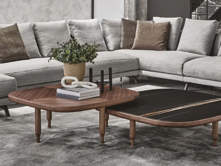 Eckig coffee table with marble or wood top by Porada.