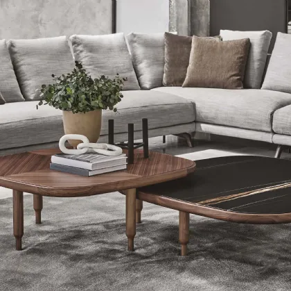 Eckig coffee table with marble or wood top by Porada.