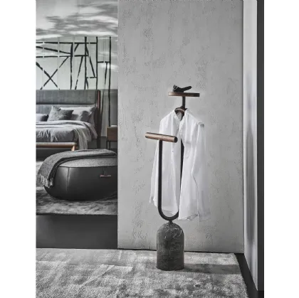 Ekero Rack metal and wood coat stand with Porada marble base.