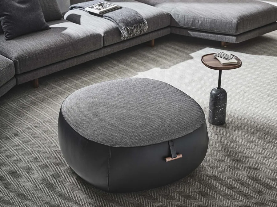 Leather and fabric Pouf Lagom by Porada.