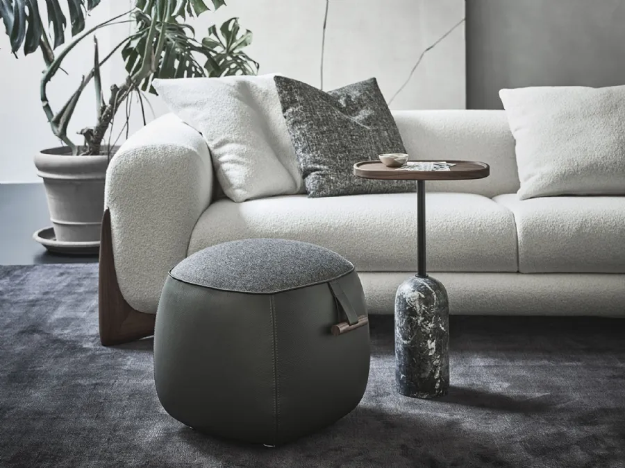 Leather and fabric Lagom pouf by Porada.