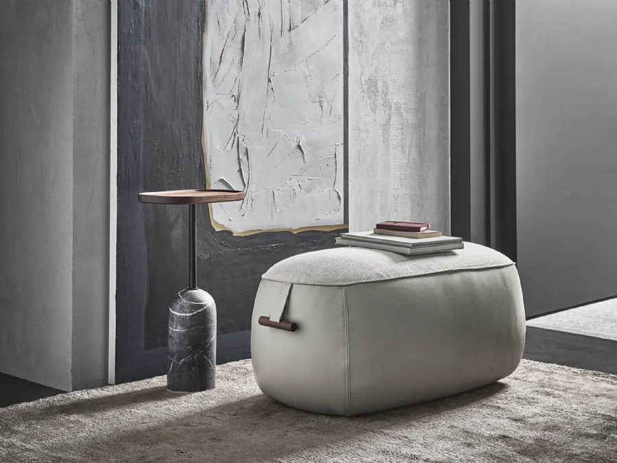 Leather and fabric Lagom pouf by Porada.