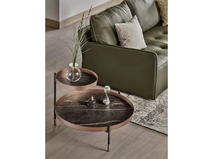 Planet coffee table with SuperMarmo tops and lacquered steel structure by Bontempi.