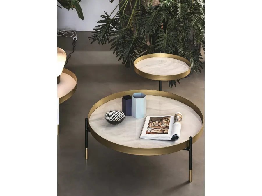 Planet coffee table with SuperMarble tops and lacquered steel structure by Bontempi.