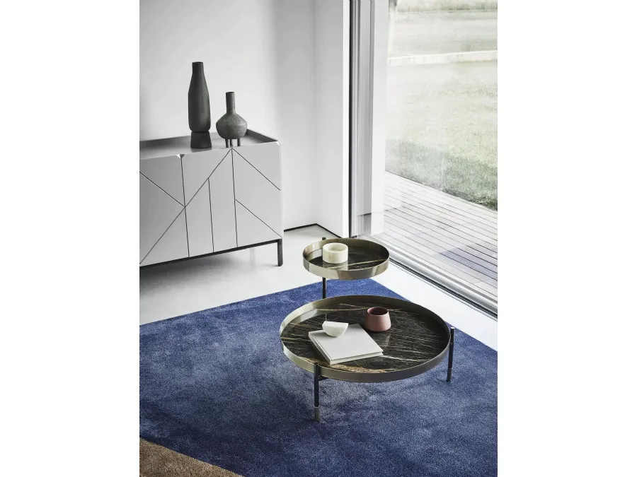 Planet coffee table with SuperMarble tops and lacquered steel structure by Bontempi.