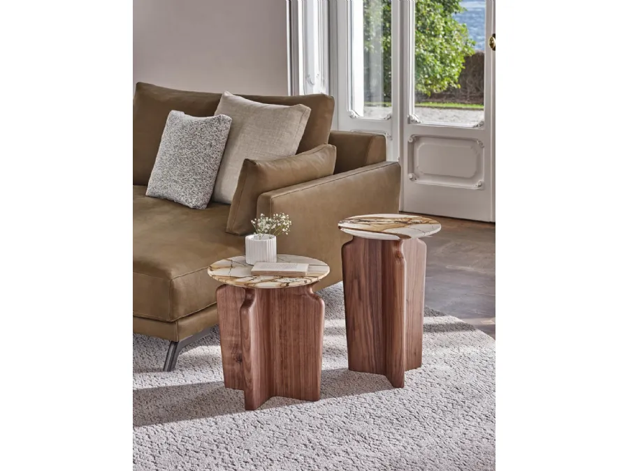 Podi coffee table with marble top and Canaletto walnut base by Porada.