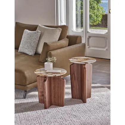 Podi coffee table with marble top and Canaletto walnut base by Porada.