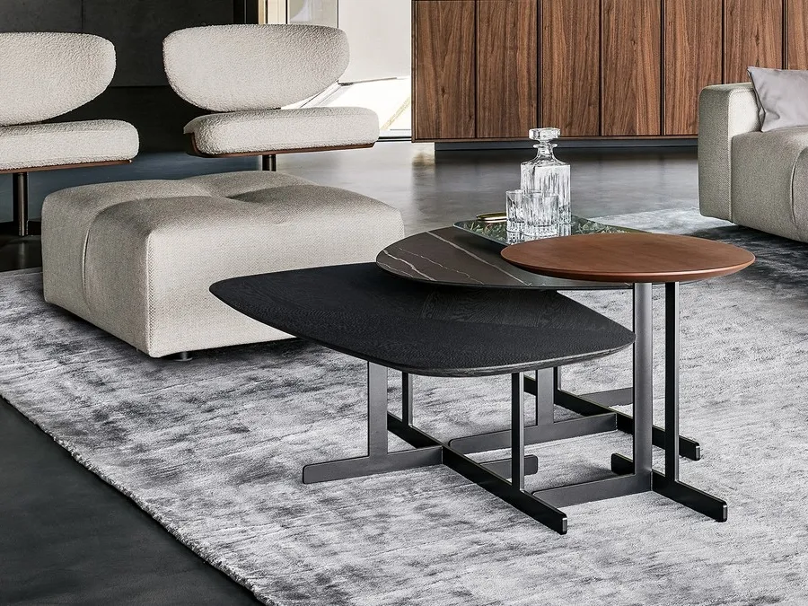 Stackable Kumo side tables in wood or marble by Bonaldo.