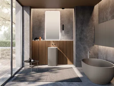 Bathroom Vanity M2 System 232 in Eucalyptus veneered wood and Baxar lacquered sink.