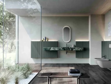 Suspended Bathroom Cabinet M2 System 242 in lacquered wood and Baxar gres