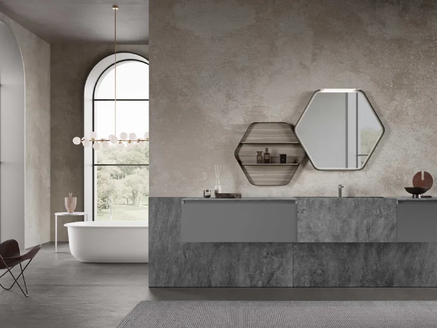 Suspended Bathroom Vanity M3 System 313 in lacquered and Baxar gres