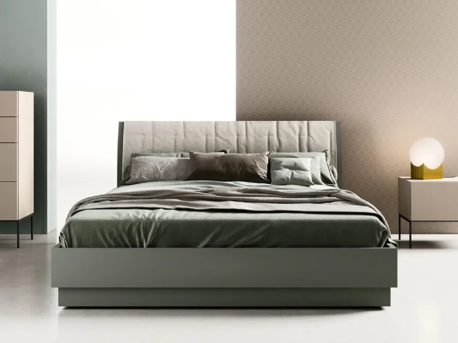 Double bed with headboard with Bent fabric cover by Zalf.