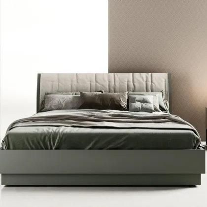Double bed with headboard with Bent fabric cover by Zalf.