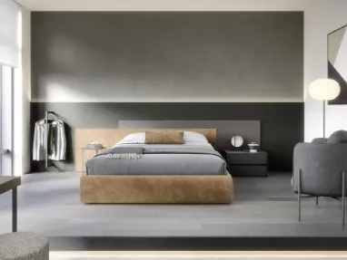 Bed with storage container, Time padded fabric headboard and Novamobili wood.