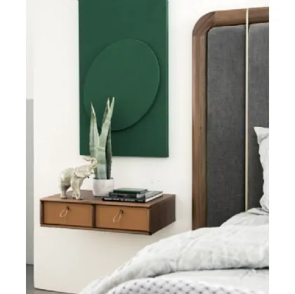 Bayus suspended bedside table in wood with leather drawers by Porada.