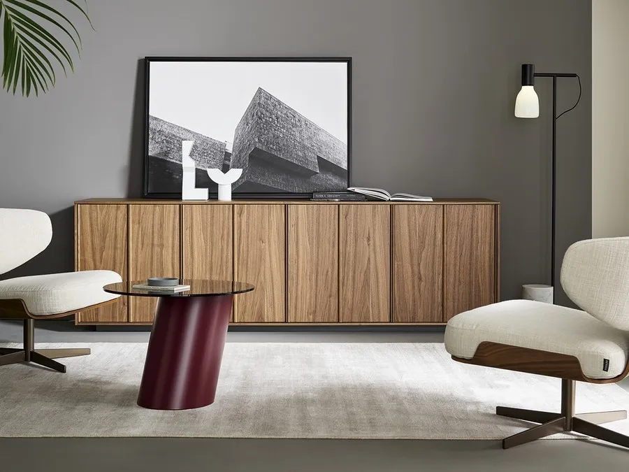 Design armchair Olos in fabric and wood by Bonaldo