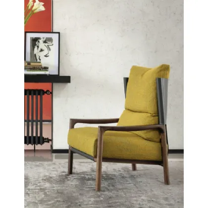 Vera Bergere armchair in fabric, leather, and Porada wood