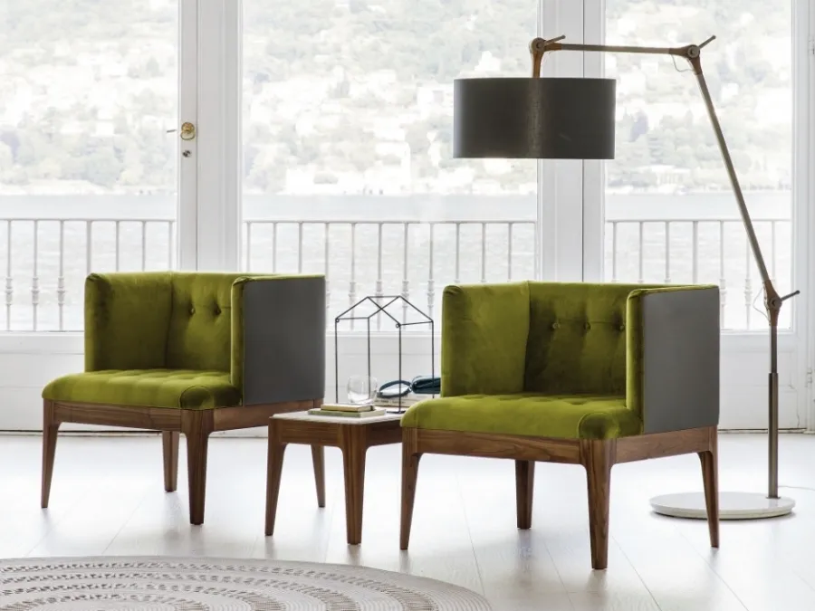 Wendy armchair in quilted velvet by Porada