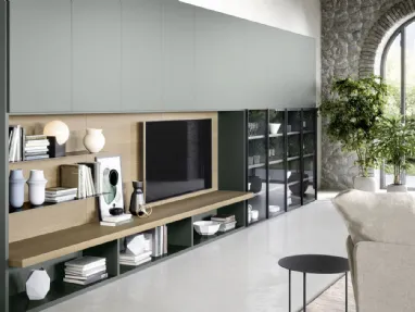 Novamobili wall-mounted equipped wall with shelves and surfaces