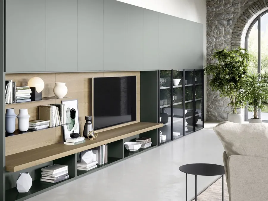 Novamobili wall-mounted equipped wall with shelves and surfaces