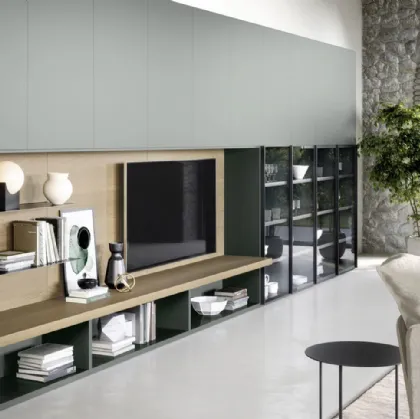 Novamobili wall-mounted equipped wall with shelves and surfaces