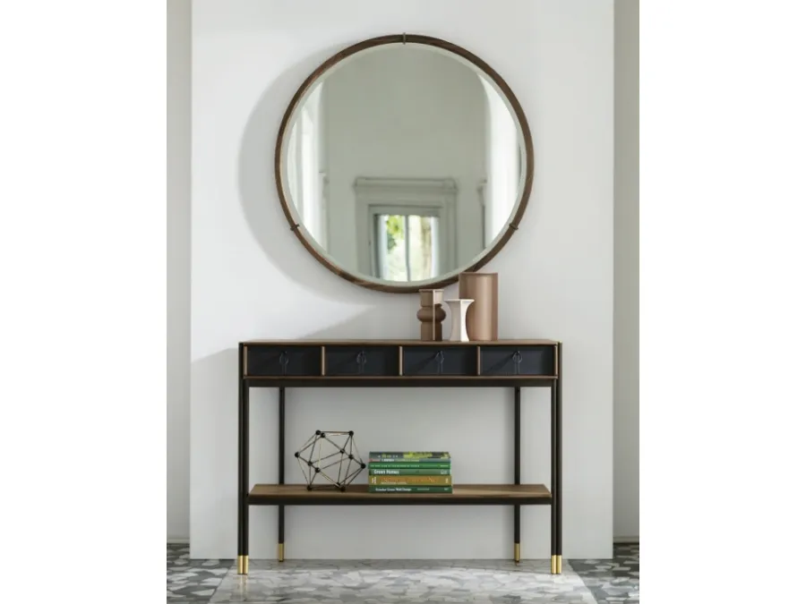 Bayus 8 wooden entrance mobile with leather drawers by Porada.
