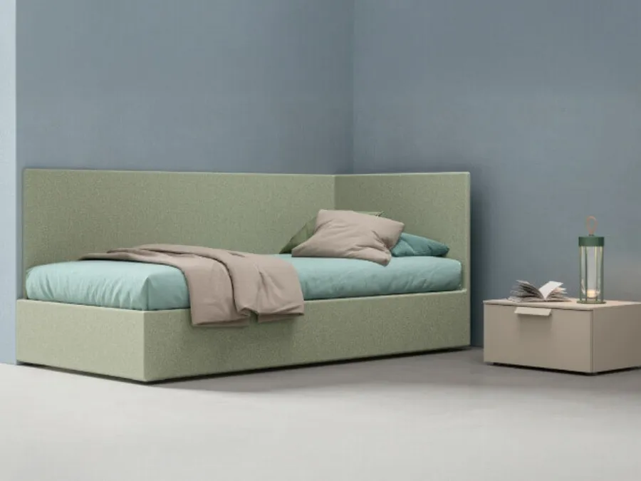 Single bed by Zalf with storage compartment.