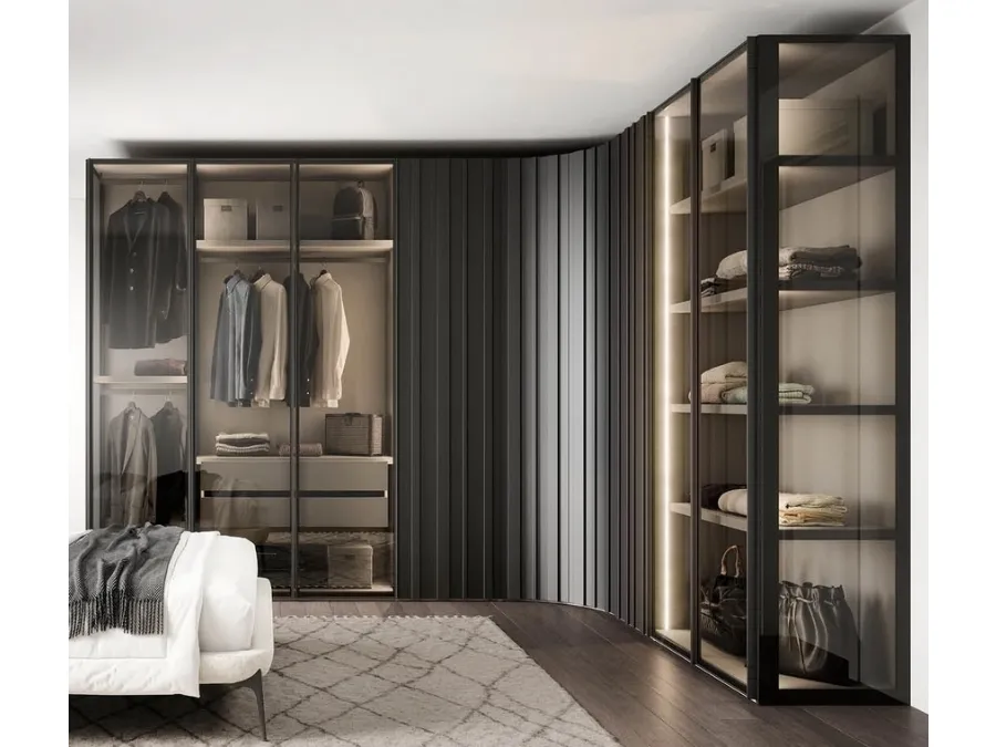 Perry corner wardrobe in glass and lacquer by Novamobili.