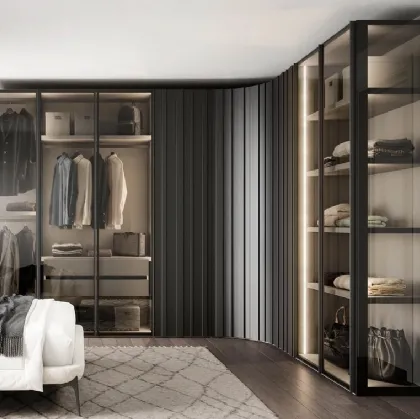 Perry corner wardrobe in glass and lacquer by Novamobili.