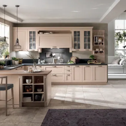 Classic kitchen in ash wood with Virginia 03 peninsula by Stosa.