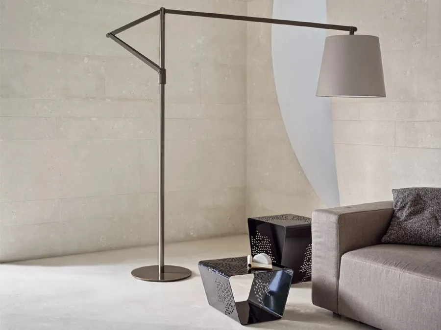 Cloe floor lamp with fabric shade and lacquered steel frame by Bontempi.