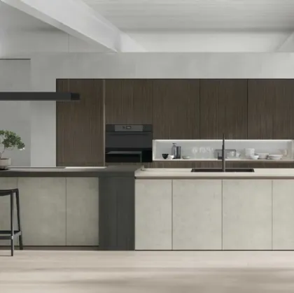 Modern kitchen with Aliant v15 island in terracotta and neolith by Stosa.
