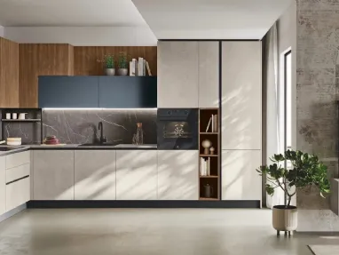 Modern corner kitchen Art-Kaya 06 in textured cement by Stosa.