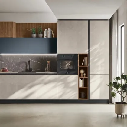 Modern corner kitchen Art-Kaya 06 in textured cement by Stosa.